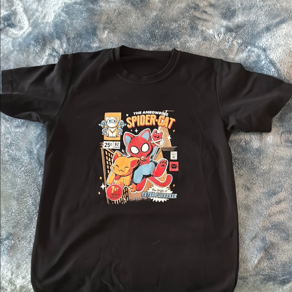 SHEIN Big Kid Black Spider-Cat Graphic T-Shirt - fits like a adult small